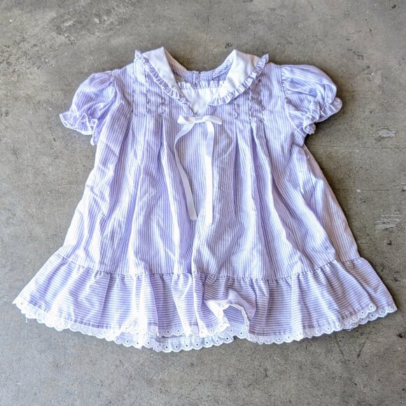 Vintage 70s Polly Flinders Lavender Purple Hand Smocked Dress size 24M - Picture 1 of 7